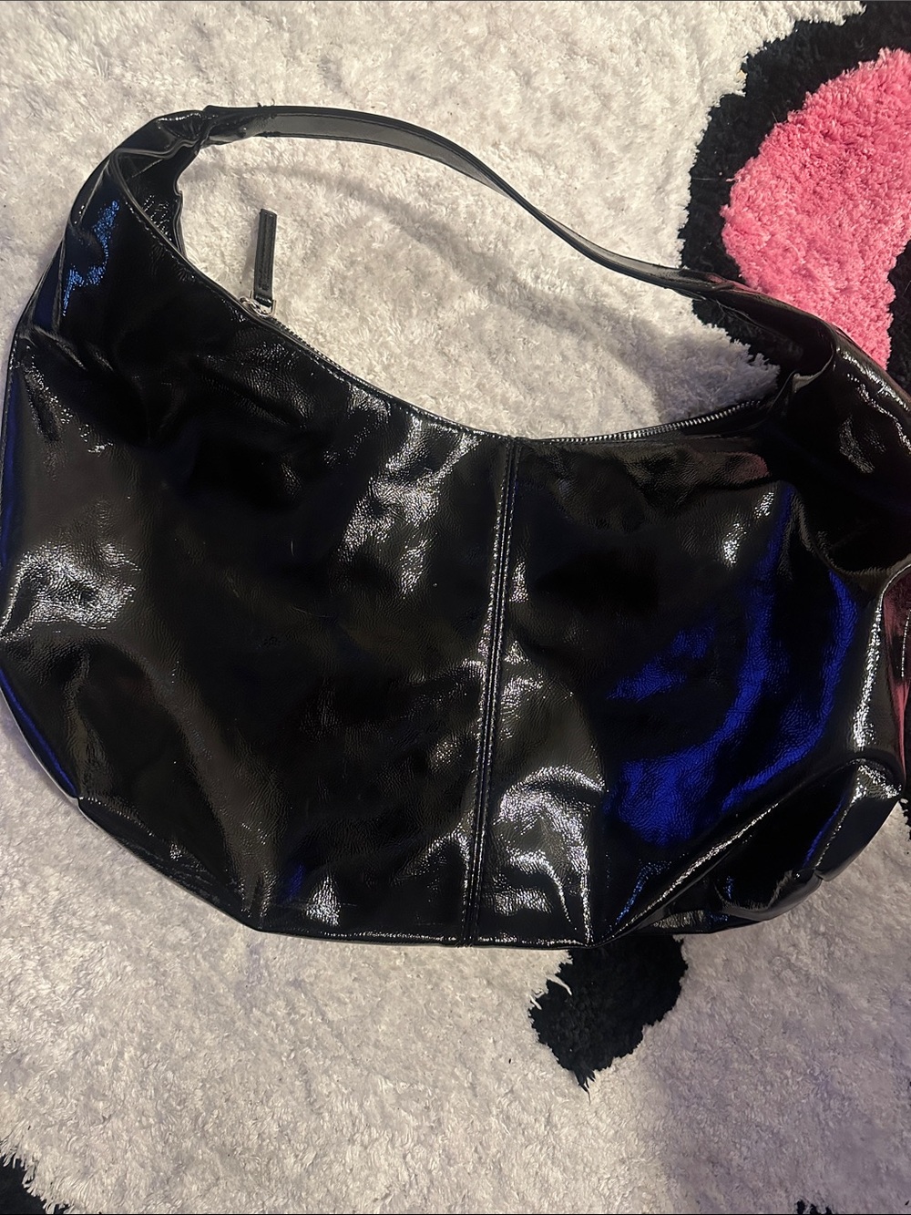 Sleek Black Patent Shoulder Bag - Chic Everyday Carry